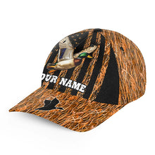 Load image into Gallery viewer, Duck hunting orange waterfowl camo American flag Custom hunting hat Unisex duck hunting Baseball hat NQS11498