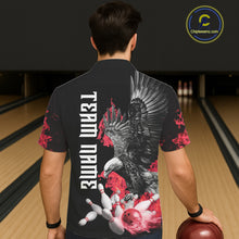 Load image into Gallery viewer, Custom Red Flame Black Eagle Bowling Hawaiian Shirt, Team Bowling Button up Clothes NQS11500