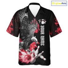 Load image into Gallery viewer, Custom Red Flame Black Eagle Bowling Hawaiian Shirt, Team Bowling Button up Clothes NQS11500