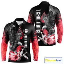 Load image into Gallery viewer, Custom Red Flame Black Eagle Bowling Polo, Quarter Zip Shirt For Men, Team Bowling Clothes NQS11500