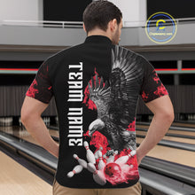 Load image into Gallery viewer, Custom Red Flame Black Eagle Bowling Polo, Quarter Zip Shirt For Men, Team Bowling Clothes NQS11500