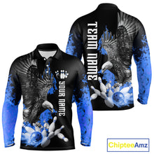 Load image into Gallery viewer, Custom Blue Flame Black Eagle Bowling Polo, Quarter Zip Shirt For Men, Team Bowling Clothes NQS11501