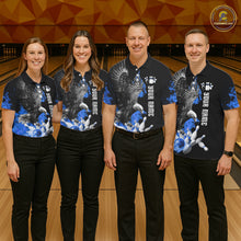 Load image into Gallery viewer, Custom Blue Flame Black Eagle Bowling Polo, Quarter Zip Shirt For Men, Team Bowling Clothes NQS11501