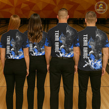 Load image into Gallery viewer, Custom Blue Flame Black Eagle Bowling Polo, Quarter Zip Shirt For Men, Team Bowling Clothes NQS11501
