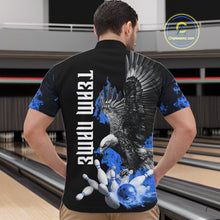 Load image into Gallery viewer, Custom Blue Flame Black Eagle Bowling Polo, Quarter Zip Shirt For Men, Team Bowling Clothes NQS11501