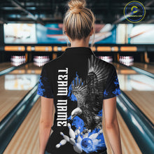 Load image into Gallery viewer, Custom Blue Flame Black Eagle Bowling Polo, Quarter Zip Shirt For Women, Team Bowling Clothes NQS11501