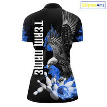Load image into Gallery viewer, Custom Blue Flame Black Eagle Bowling Polo, Quarter Zip Shirt For Women, Team Bowling Clothes NQS11501