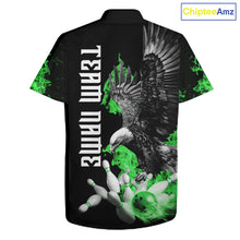 Load image into Gallery viewer, Custom Green Flame Black Eagle Bowling Hawaiian Shirt, Team Bowling Button up Clothes NQS11502