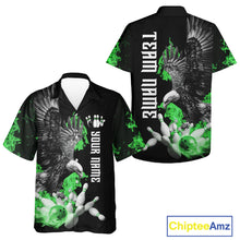 Load image into Gallery viewer, Custom Green Flame Black Eagle Bowling Hawaiian Shirt, Team Bowling Button up Clothes NQS11502