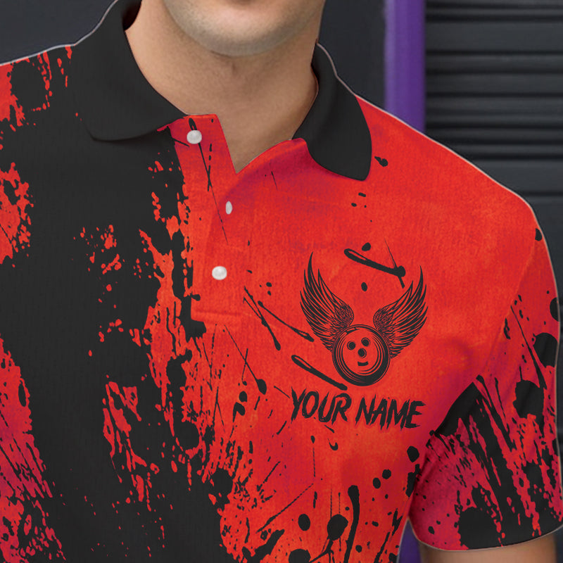 Black and Red Mens Bowling Polo, Quarter Zip Shirts Custom Bowling Team League Jerseys NQS9569