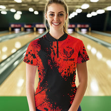 Load image into Gallery viewer, Black and Red Womens Bowling Polo, Quarter Zip Shirts Custom Bowling Team League Jerseys NQS9569