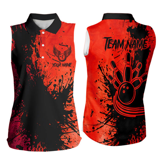 Black and Red Women Sleeveless Polo Shirt Custom Bowling Team League Jerseys NQS9569