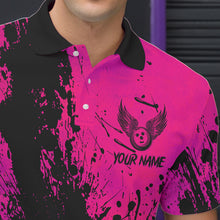 Load image into Gallery viewer, Black and Pink Mens Bowling Polo, Quarter Zip Shirts Custom Bowling Team League Jerseys NQS9570