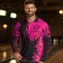 Load image into Gallery viewer, Black and Pink Mens Bowling Polo, Quarter Zip Shirts Custom Bowling Team League Jerseys NQS9570