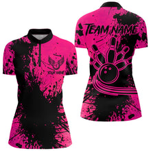 Load image into Gallery viewer, Black and Pink Womens Bowling Polo, Quarter Zip Shirts Custom Bowling Team League Jerseys NQS9570