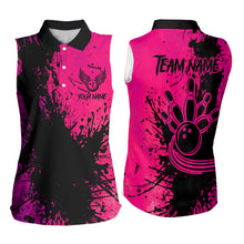 Load image into Gallery viewer, Black and Pink Women Sleeveless Polo Shirt Custom Bowling Team League Jerseys NQS9570