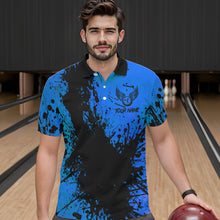 Load image into Gallery viewer, Black and Blue Mens Bowling Polo, Quarter Zip Shirts Custom Bowling Team League Jerseys NQS9571