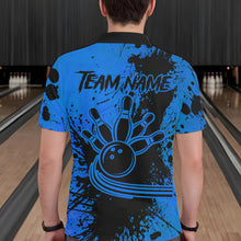 Load image into Gallery viewer, Black and Blue Mens Bowling Polo, Quarter Zip Shirts Custom Bowling Team League Jerseys NQS9571