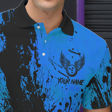 Load image into Gallery viewer, Black and Blue Mens Bowling Polo, Quarter Zip Shirts Custom Bowling Team League Jerseys NQS9571
