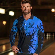 Load image into Gallery viewer, Black and Blue Mens Bowling Polo, Quarter Zip Shirts Custom Bowling Team League Jerseys NQS9571