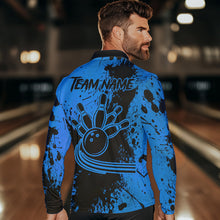 Load image into Gallery viewer, Black and Blue Mens Bowling Polo, Quarter Zip Shirts Custom Bowling Team League Jerseys NQS9571