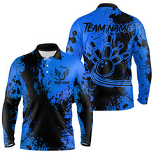 Load image into Gallery viewer, Black and Blue Mens Bowling Polo, Quarter Zip Shirts Custom Bowling Team League Jerseys NQS9571