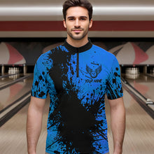 Load image into Gallery viewer, Black and Blue Mens Bowling Polo, Quarter Zip Shirts Custom Bowling Team League Jerseys NQS9571