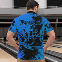 Load image into Gallery viewer, Black and Blue Mens Bowling Polo, Quarter Zip Shirts Custom Bowling Team League Jerseys NQS9571