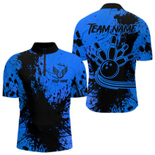 Load image into Gallery viewer, Black and Blue Mens Bowling Polo, Quarter Zip Shirts Custom Bowling Team League Jerseys NQS9571