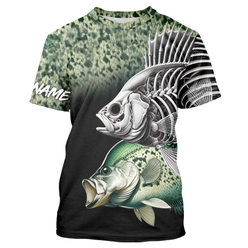 Crappie Reaper Skeleton Green scales Custom Long Sleeve Fishing Shirts, Personalized Fishing Gifts NQS9573