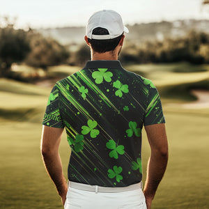 Personalized Black & Green Clover pattern Men golf polo shirts Custom St Patrick Day mens golf wear NQS9574