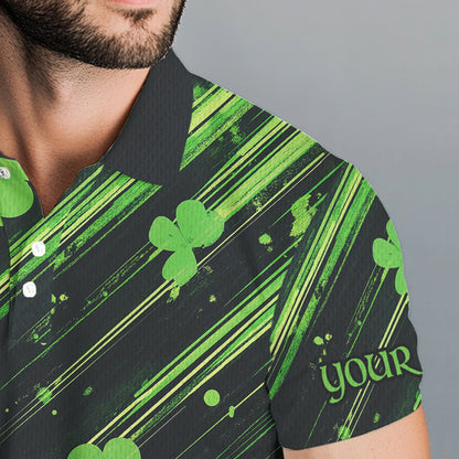 Personalized Black & Green Clover pattern Men golf polo shirts Custom St Patrick Day mens golf wear NQS9574