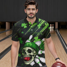 Load image into Gallery viewer, Black and Green Clover Skull Bowling Shirts For Men Custom St Patrick Day Bowling Team Jerseys NQS9575