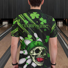 Load image into Gallery viewer, Black and Green Clover Skull Bowling Shirts For Men Custom St Patrick Day Bowling Team Jerseys NQS9575