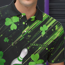 Load image into Gallery viewer, Black and Green Clover Skull Bowling Shirts For Men Custom St Patrick Day Bowling Team Jerseys NQS9575