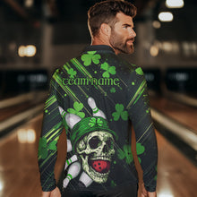 Load image into Gallery viewer, Black and Green Clover Skull Bowling Shirts For Men Custom St Patrick Day Bowling Team Jerseys NQS9575