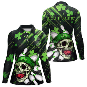 Black and Green Clover Skull Bowling Shirts For Women Custom St Patrick Day Bowling Team Jerseys NQS9575