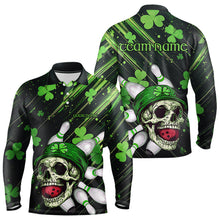 Load image into Gallery viewer, Black and Green Clover Skull Bowling Shirts For Men Custom St Patrick Day Bowling Team Jerseys NQS9575