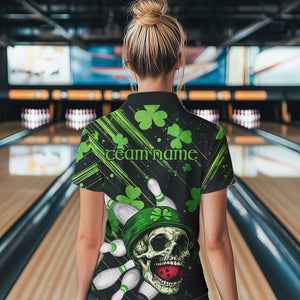 Black and Green Clover Skull Bowling Shirts For Women Custom St Patrick Day Bowling Team Jerseys NQS9575