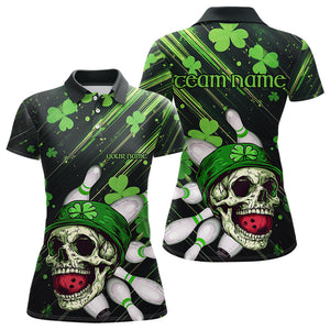 Black and Green Clover Skull Bowling Shirts For Women Custom St Patrick Day Bowling Team Jerseys NQS9575