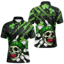 Load image into Gallery viewer, Black and Green Clover Skull Bowling Shirts For Men Custom St Patrick Day Bowling Team Jerseys NQS9575