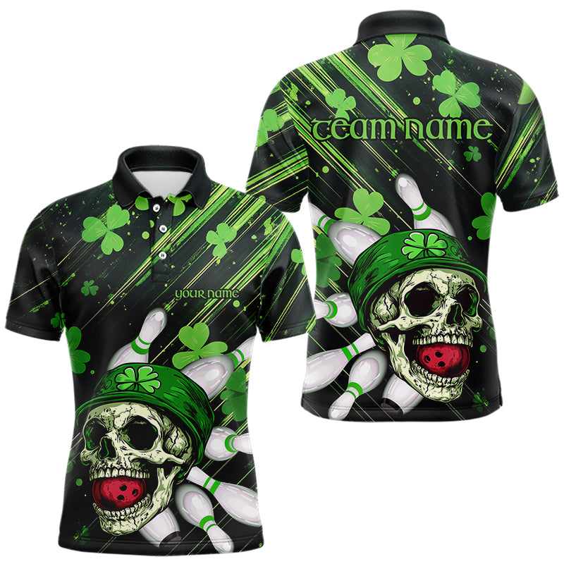 Black and Green Clover Skull Bowling Shirts For Men Custom St Patrick Day Bowling Team Jerseys NQS9575