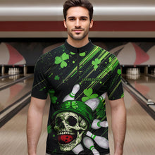 Load image into Gallery viewer, Black and Green Clover Skull Bowling Shirts For Men Custom St Patrick Day Bowling Team Jerseys NQS9575