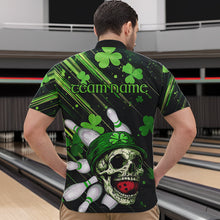 Load image into Gallery viewer, Black and Green Clover Skull Bowling Shirts For Men Custom St Patrick Day Bowling Team Jerseys NQS9575