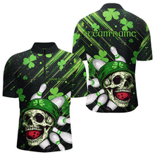 Load image into Gallery viewer, Black and Green Clover Skull Bowling Shirts For Men Custom St Patrick Day Bowling Team Jerseys NQS9575