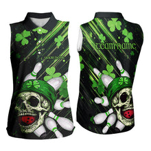 Load image into Gallery viewer, Black and Green Clover Skull Women Sleeveless Polo Shirt Custom St Patrick Day Bowling Team Jerseys NQS9575