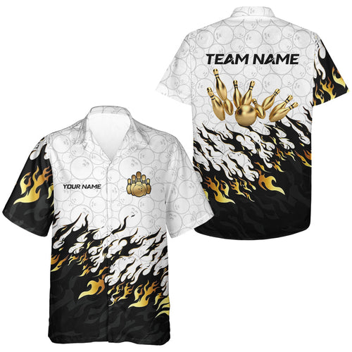 Black and White Camo Bowling Hawaiian Shirts Custom Bowling Team button up shirts | Gold NQS9576