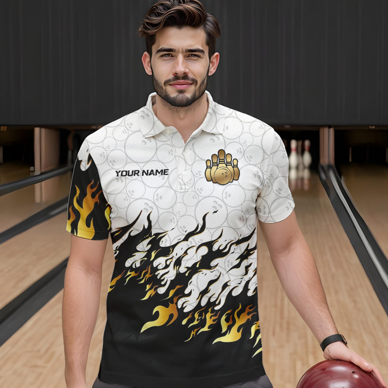 Black and White Camo Bowling Shirts For Men Custom Bowling Team League Jerseys | Gold NQS9576