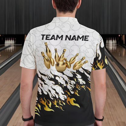 Black and White Camo Bowling Shirts For Men Custom Bowling Team League Jerseys | Gold NQS9576