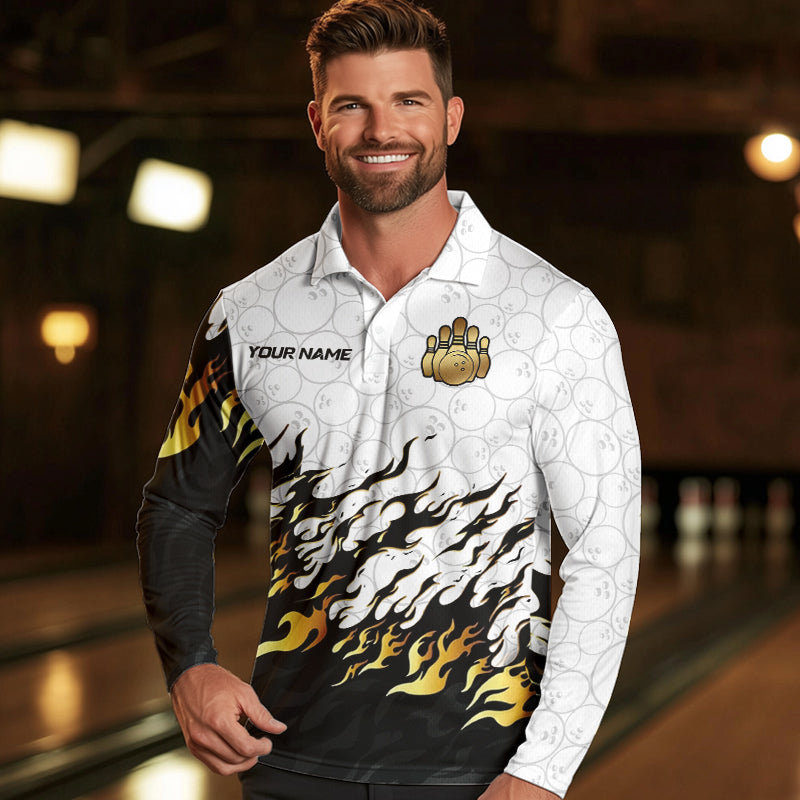 Black and White Camo Bowling Shirts For Men Custom Bowling Team League Jerseys | Gold NQS9576